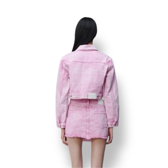 Jonathan Simkhai Cotton Malta Denim Wrap Mini Skirt in Flamingo Pink Size 28 - Picture 2 of 10